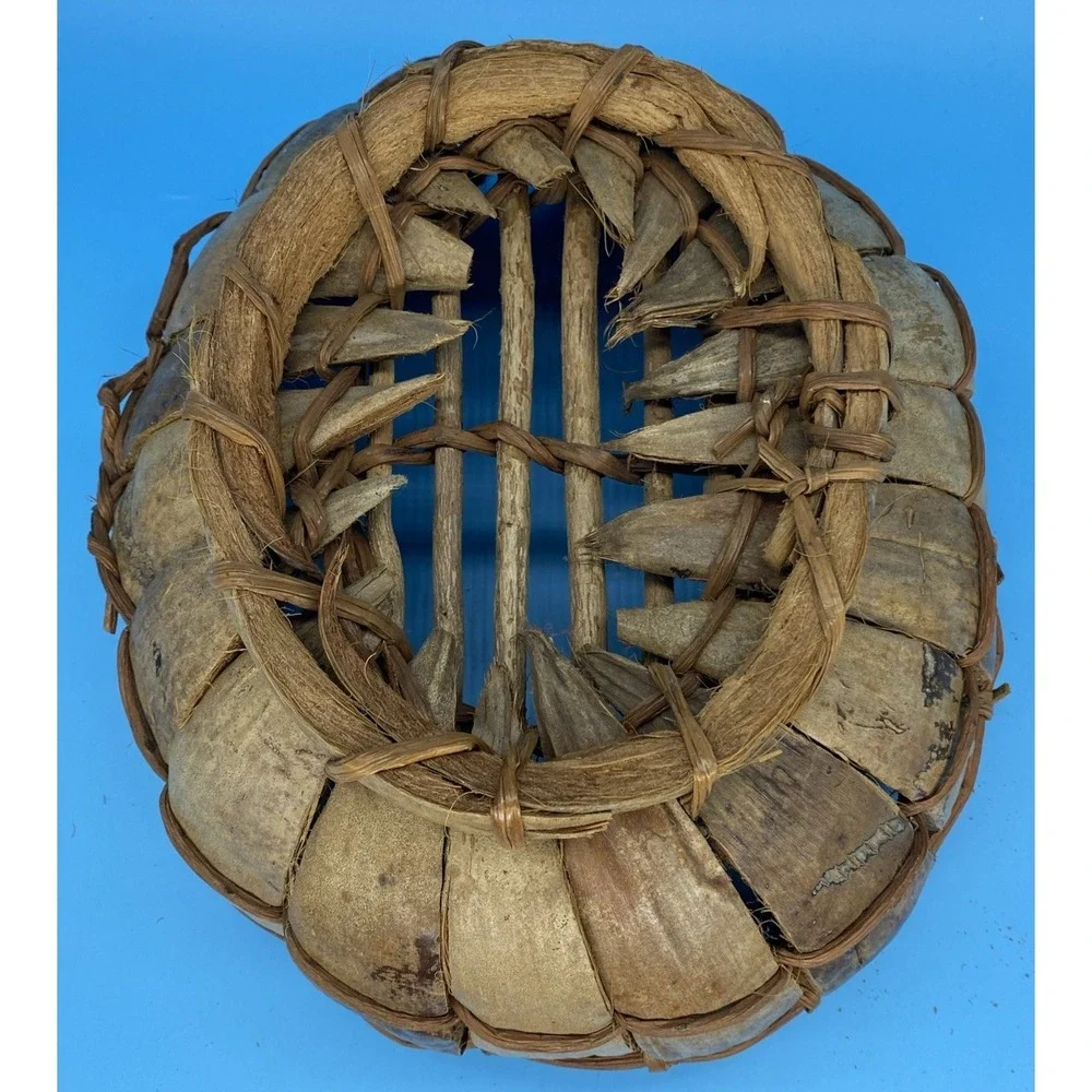 Unique Handmade Rustic‎ Coconut Husk & Twig Decorative Basket Bowl